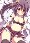  :3 bad_id bad_pixiv_id black_hair bra brown_eyes long_hair oniku_(shimofuri-ke) open_clothes open_shirt original panties shirt solo thighhighs underwear 