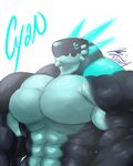  abs anthro biceps big_muscles black_skin blue_eyes blue_skin cyan cyan_skin dragon fangs flammars horn huge_muscles looking_at_viewer male mammal markings muscles pecs plain_background pose reptile scales scalie solo standing teeth toned topless white_background 