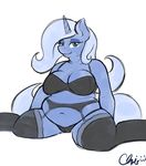  anthro anthrofied blue_body blue_eyes blue_hair bra chubby crispychris equine female friendship_is_magic hair half-closed_eyes horn horse legwear looking_at_viewer mammal my_little_pony navel panties pony smile solo stockings trixie_(mlp) underwear unicorn 