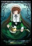  amejou_satoshi brown_hair closed_eyes dress hat long_hair rozen_maiden solo suiseiseki very_long_hair watering_can 