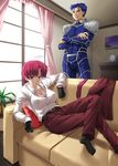  1girl bazett_fraga_mcremitz breasts cleavage fate/hollow_ataraxia fate/stay_night fate_(series) formal lancer large_breasts miyai_sen pant_suit suit 