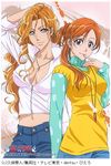  alternate_breast_size artist_request bleach breasts casual cleavage inoue_orihime jewelry long_hair lowres matsumoto_rangiku medium_breasts midriff mole mole_under_mouth multiple_girls navel necklace orange_hair smile sweater sweater_vest turtleneck 