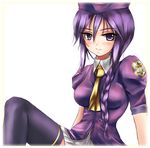  braid demonk hair_over_shoulder hat long_hair melty_blood miniskirt necktie purple_eyes purple_hair single_braid sion_eltnam_atlasia skirt smile solo thighhighs tsukihime zettai_ryouiki 