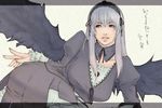 alva arm_support bad_id bad_pixiv_id grey_hair long_hair red_eyes rozen_maiden smile solo suigintou wings 