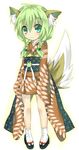  animal_ears braid fox_ears fox_tail green_hair japanese_clothes kimono original saitou_kon shingetsu_takehito solo tail 