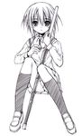  bamboo_blade greyscale higa_yukari kawazoe_tamaki monochrome school_uniform serafuku shinai short_hair sketch solo sword weapon 