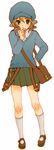  bag belt blush brown_eyes brown_hair cabbie_hat genderswap genderswap_(mtf) hand_on_hip hat hiyori_chisha kneehighs luke_triton mary_janes pleated_skirt professor_layton shoes short_hair skirt socks solo thinking wavy_hair white_legwear 