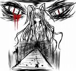  animal_ears artist_request blood bloody_tears bunny_ears monochrome reisen_udongein_inaba slit_pupils solo spot_color touhou zoom_layer 