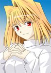  arcueid_brunestud blonde_hair derivative_work red_eyes solo sweater tsukihime 