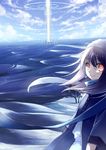  bad_id bad_pixiv_id blue long_hair looking_at_viewer megastructure original red_eyes ryou_(kimagure) scenery smile solo space_elevator 