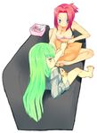  bad_id bad_pixiv_id barefoot blush c.c. code_geass eating eka_eri feet food green_hair kallen_stadtfeld multiple_girls nail_polish nail_polish_bottle painting_nails pedicure pizza red_hair toenail_polish 