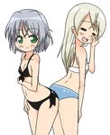  back-to-back bikini closed_eyes eila_ilmatar_juutilainen green_eyes multiple_girls nemuro_nao sanya_v_litvyak short_hair silver_hair strike_witches swimsuit world_witches_series 