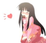  black_hair blush chocolate closed_eyes gyo heart houraisan_kaguya japanese_clothes long_hair mouth_hold skirt solo touhou wings 