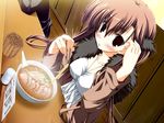  brown_hair chopsticks food game_cg h2o_footprints_in_the_sand meat noodles ramen solo spoon suzuri_(tennenseki) tabata_yui 