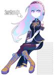  armlet black_legwear kibanda_gohan long_hair looking_at_viewer looking_back megurine_luka number side_slit simple_background sitting solo tattoo text_focus thighhighs very_long_hair vocaloid white_background 