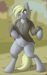  blonde_hair bottomless clothing cutie_mark derpy_hooves_(mlp) equine female friendship_is_magic fur grey_fur hair hi_res hoodie horse mammal my_little_pony navel outside pony pussy pussy_juice shadow skipsy solo standing 