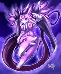  3_toes anthro barefoot breasts female fist fur happy hi_res looking_at_viewer mnxenx001 moonlight_carbuncle nipples nude puzzle_&amp;_dragons raised_arm raised_leg smile solo star video_games 