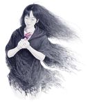  black_hair closed_eyes highres holding long_hair original pale_skin robe sakkan simple_background smile solo torn_clothes white_background 