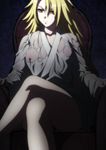  1girl blonde_hair charles_d&#039;artagnan charles_d'artagnan highres hyakka_ryouran_samurai_girls long_hair nipples red_eyes sitting solo stitched transparent 