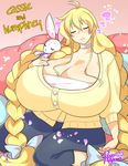  1girl agawa_ryou blonde_hair braid breasts cassie_(theycallhimcake) eyes_closed female gigantic_breasts hair_ribbon long_hair ribbon sitting smile twintails very_long_hair 