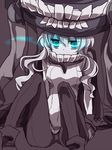  :&lt; arm_support bad_id bad_pixiv_id blue_eyes bodysuit cape gloves glowing glowing_eyes kantai_collection long_hair looking_at_viewer monster pale_skin sakura_(lilak_a) shinkaisei-kan silver_hair sitting solo wo-class_aircraft_carrier 