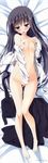  absurdres barefoot black_hair blush breasts covering covering_crotch dakimakura dress_shirt full_body green_eyes highres huge_filesize kagome_(traumatize) legs long_hair naked_shirt natsume_ai nipples no_bra no_panties sakura_no_uta shirt skirt skirt_removed small_breasts solo very_long_hair 