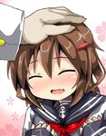  admiral_(kantai_collection) blush brown_hair closed_eyes dress hair_ornament hairclip hands ikazuchi_(kantai_collection) kantai_collection long_sleeves oshiruko_(uminekotei) petting school_uniform serafuku short_hair tears 