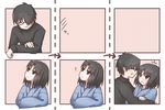  1girl ? black_hair blush comic couple fourth_wall glasses hair_over_one_eye hetero hug japanese_clothes kara_no_kyoukai kimono kokutou_mikiya ohitashi_netsurou ryougi_shiki semi-rimless_eyewear silent_comic under-rim_eyewear 