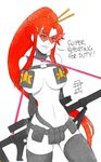  belt breasts call_me_po creator_connection detached_collar gun hair_ornament hair_stick kamina_shades kill_la_kill large_breasts long_hair navel nudist_beach_uniform ponytail red_hair rifle sniper_rifle solo strap tengen_toppa_gurren_lagann thighhighs underboob utility_belt very_long_hair weapon yoko_littner 