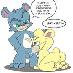  anus balls bear bear_nuts blue_eyes blue_fur bow_tie butt cum cum_in_mouth cum_inside cum_on_face dialog duo fur gay gay_bear green_eyes grin jerseydevil jerseydevil_(artist) lech_bear male mammal oral penis sex text yellow_fur 