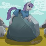  blue_eyes clothing dialog english_text equine female fetlocks friendship_is_magic fur grey_fur hair horse mammal maud_pie_(mlp) my_little_pony phathusa pony purple_hair rock solo sweater text tom_(mlp) 