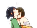  black_hair blush brown_eyes brown_hair hiryuu_(kantai_collection) japanese_clothes kantai_collection licking misocha multiple_girls open_mouth saliva sarashi short_hair side_ponytail souryuu_(kantai_collection) twintails yuri 