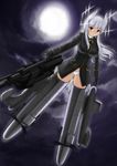  breasts glasses gloves gun head_wings heidimarie_w_schnaufer hirschgeweih_antennas large_breasts long_hair machine_gun military military_uniform moon panties red_eyes red_liquid_(artist) silver_hair solo strike_witches striker_unit underwear uniform weapon world_witches_series 