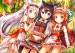  apple black_hair blue_eyes bow brown_eyes brown_hair cat_ears clothing dress female food group hair headdress human long_hair mammal not_furry orange_eyes orange_hair original purple_eyes purple_hair sakura_ani short_hair tail tree white_hair young 