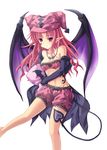  bra breasts cleavage demon_tail duel_monster ghostrick_socuteboss hat heart highres long_hair midriff pink_bloomers pink_bra pink_hat pointy_ears red_eyes red_hair small_breasts solo tail takkayuuki tattoo underwear wings yuu-gi-ou 