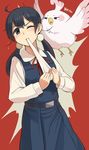  bird black_eyes black_hair blush dera_mochimazzui eating food highres holding holding_food kazumania kitashirakawa_tamako long_hair low_twintails mochi mole mole_on_neck one_eye_closed school_uniform tamako_market tears twintails wagashi 