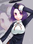  blush gloves halo harry_(namayake) highres kantai_collection long_sleeves mole mole_under_eye purple_eyes purple_hair short_hair smile solo tatsuta_(kantai_collection) 