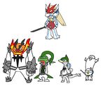  cosplay emboar gamagoori_ira gamagoori_ira_(cosplay) gen_3_pokemon gen_4_pokemon gen_5_pokemon glasses grovyle hat inumuta_houka inumuta_houka_(cosplay) jakuzure_nonon jakuzure_nonon_(cosplay) junketsu kill_la_kill kiryuuin_satsuki kiryuuin_satsuki_(cosplay) no_humans pokemon pokemon_(creature) pokemon_(game) pokemon_xy prinplup sanageyama_uzu sanageyama_uzu_(cosplay) servine shako_cap spikes sword weapon 