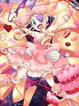  armpits bad_id bad_pixiv_id bare_shoulders big_hair blonde_hair blue_eyes boots bow cake candy dengaku_ame doughnut dress drill_hair earrings eyepatch food gingerbread_man hair_bow harime_nui heart highres huge_bow jewelry kill_la_kill long_hair open_mouth pink_bow pink_footwear scissor_blade smile solo spoilers strapless strapless_dress twin_drills twintails wrist_cuffs 