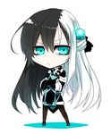  aqua_eyes black_hair black_legwear chibi colored_shadow cross-laced_footwear crossed_arms crystal dress hair_ornament kaida_michi long_hair multicolored_hair norah_bright original pantyhose shadow simple_background solo two-tone_hair white_background white_hair 