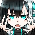  aqua_eyes black_hair close-up crystal double_v hair_ornament kaida_michi looking_at_viewer lowres multicolored_hair norah_bright original solo tongue tongue_out two-tone_hair v white_hair 