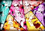  blazer bokkun_(doyagaobyo) copyright_name flower hair_flower hair_ornament hair_ribbon highres iizuka_yuzu ikeno_kaede jacket long_hair minami_shizuku multiple_girls necktie noda_kotone ribbon sakura_trick school_uniform shadow short_hair sonoda_yuu takayama_haruka twintails 