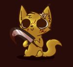  2014 blood digital_media_(artwork) domestic_cat ezpups felid feline felis female feral fur humor kitten_cutsalot kiyttani low_res mammal melee_weapon nude polearm reaction_image red_background scythe simple_background slapstick smile solo toony weapon yellow_fur 