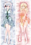  2girls arms_up blonde_hair blue_eyes blush breasts dakimakura felice_qaddaf female long_hair looking_at_viewer lying masturbation multiple_girls on_back original red_eyes silver_hair 