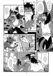  anal_penetration anthro balls big_ears black_and_white blush censored clothed clothing comic cum date_natsuku dragon english_text eyes_closed furred_dragon gay greyscale hair horn male monochrome penetration penis running sex sweat text uhoh young 