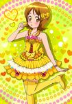  blush boots bow bracelet brown_eyes brown_hair fashion fighiro frills hair_bow happinesscharge_precure! heart heart_background highres jewelry necklace oomori_yuuko polka_dot polka_dot_background precure short_hair skirt solo standing standing_on_one_leg thigh_boots thighhighs yellow yellow_footwear yellow_legwear yellow_skirt 