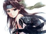  black_gloves brown_eyes brown_hair foreshortening gloves headband jintsuu_(kantai_collection) kantai_collection long_hair looking_at_viewer maruki_(punchiki) outstretched_arm remodel_(kantai_collection) solo upper_body 