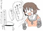  1boy 1girl admiral_(kantai_collection) alternate_hairstyle blush brown_hair comic elbow_gloves gaiko_kujin gloves hat irritated kantai_collection open_mouth school_uniform sendai_(kantai_collection) serafuku short_hair simple_background sketch speech_bubble sweatdrop translated trolling two_side_up white_background 