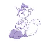  anthro big_breasts boots breasts canine cum cum_on_breasts cum_on_face eyewear female fluffy_tail fox glasses hat legwear licking lonbluewolf lt._vixen mammal military_uniform monochrome navel solo squirrel_and_hedgehog stockings tongue tongue_out 