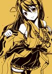  bare_shoulders detached_sleeves hair_ornament hairband hairclip haruna_(kantai_collection) japanese_clothes kantai_collection kouji_(campus_life) long_hair monochrome nontraditional_miko skirt smile spot_color yellow 